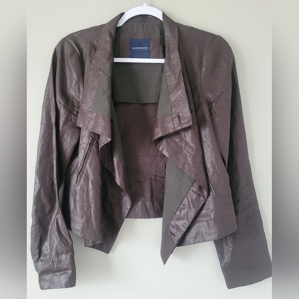 Magaschoni Women's Luxury Linen/Cotton Cropped Jacket Brown Small - Picture 15 of 16